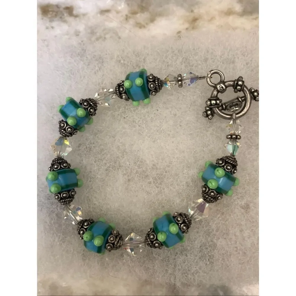 Vintage Blue Green Italy Beads Bracelet #summer #handmade #Italy